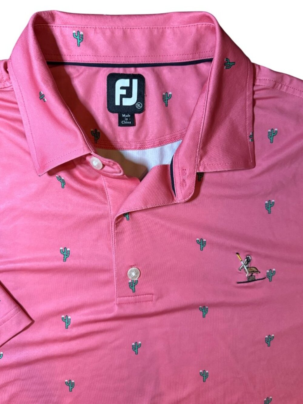 FootJoy Cactus Print Golf Polo XL Pink Performance Stretch Shirt Pelican Logo